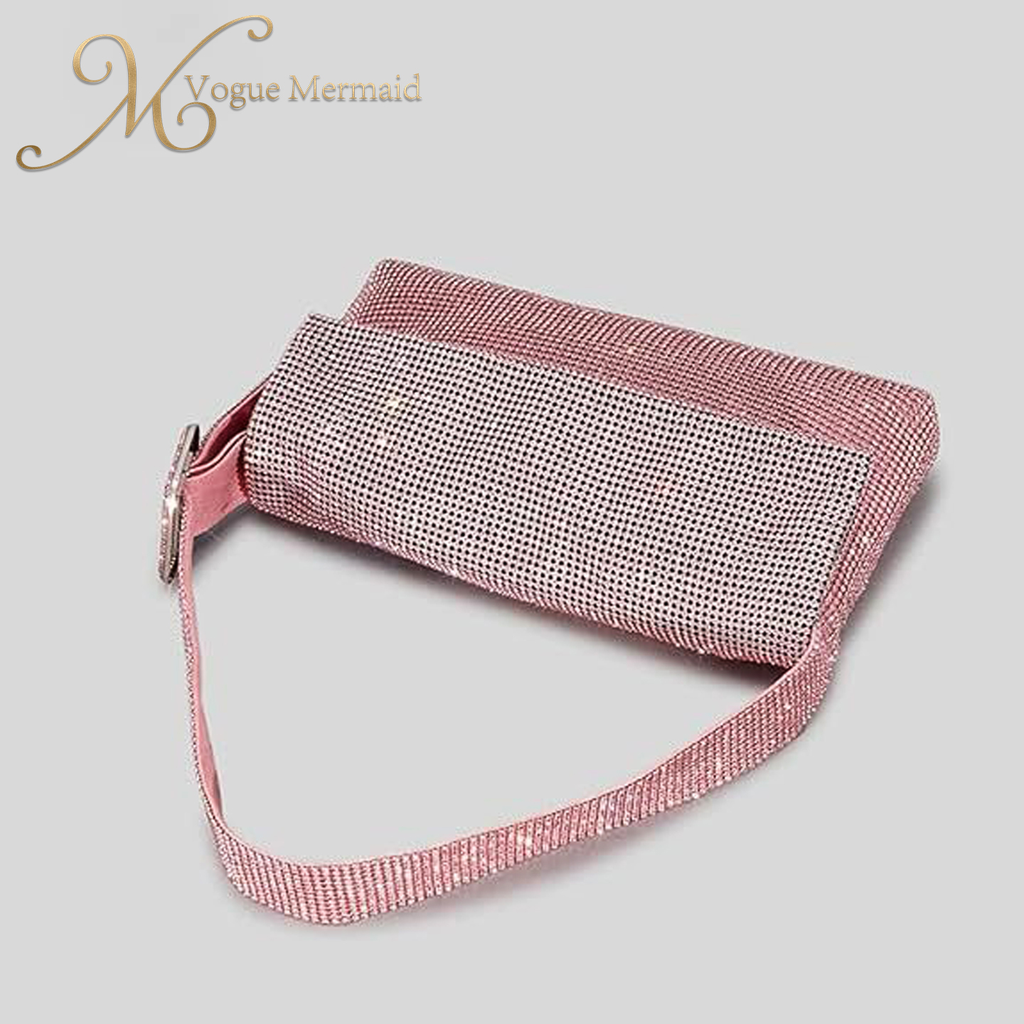 Diamond-Encrusted Square Buckle Shoulder Pink Rhinestone Bag